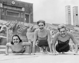 Bathing Suit Beauties Do Push Ups 1950s 8x10 Reprint Of Old Photo - Picture 1 of 1