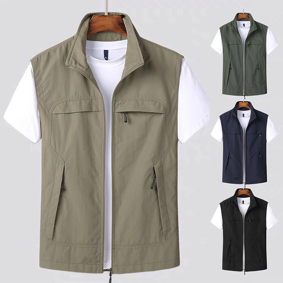 Men Outdoor Vest Multi-pockets Waistcoat Hiking Fishing Sleeveless Jackets NEW и - Image 1 of 4