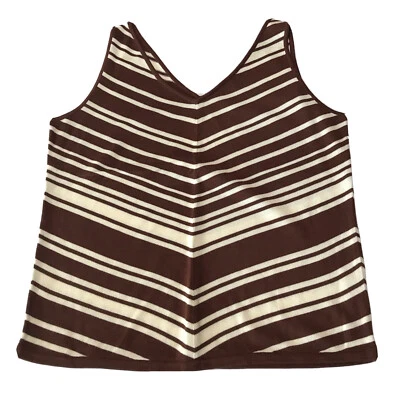 Suéter vintage de los 90 blanco ciervo para mujer grande marrón tejido a rayas años 70 sin mangas Foto 1 de 4