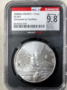 2008 Mo Mexico Onza Libertad Silver NGCX MS 9.8 = MS 68 Vaultbox Unvaulted GEM - Picture 1 of 4