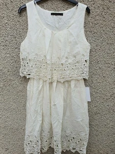 ZARA Cotton Crochet Lace Dress Ivory Cream Oyster white Embroidered boho S - Picture 1 of 6