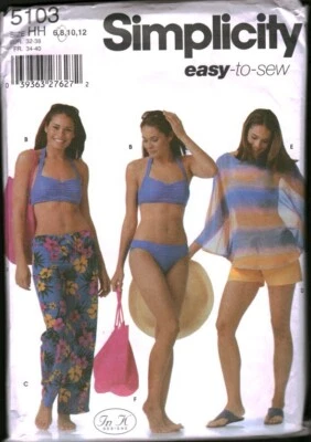 5103 Simplicity Sewing Pattern Misses Pants Shorts Swimsuit Top Bag OOP Sew 8 - Image 1 of 2