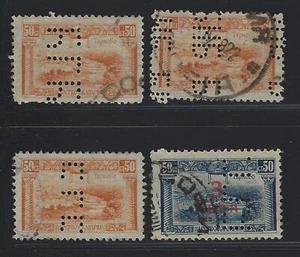 Perfins - Bulgaria - 3 Different Patterns on 4 Stamps - Picture 1 of 2