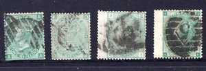 c. 1860s QV GB UK Queen Victoria 1/- Shilling Green Large & Small Letters x 4 - Imagen 1 de 1