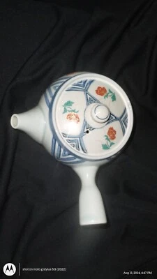Kyusu 3 red  rose Patterned blue stripe Teapot Foto 1 de 4