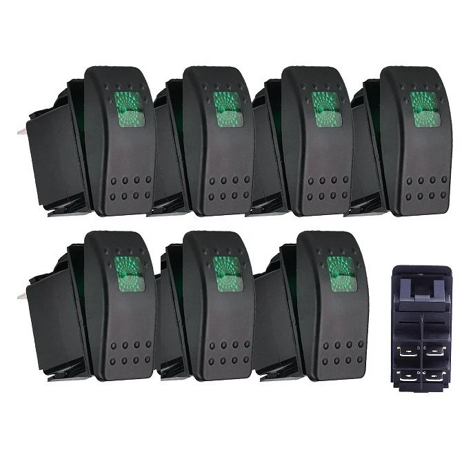 7x Interruptor de palanca basculante de barra verde S2 4 pines impermeable 12V 30A luz LED coche barco Foto 1 de 1