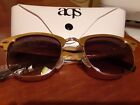 AQS Milo 49 mm Clubmaster Sunglasses with Case New-No Box Gold Frame/Red Lens