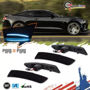 For Chevrolet Camaro 2016-2023 Smoked LED Side Marker Lights Front+Rear Ice Blue - Picture 1 of 13