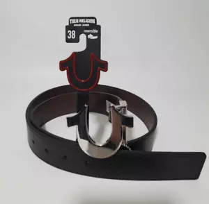 TRUE RELIGION Black Reversible Belt With Horseshoe Nickel Buckle (Size 38) -NEW - Picture 1 of 2