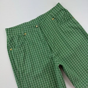 Mondi Sports Green Plaid Pants Women’s Small Vintage Trousers Rayon Portugal - Picture 1 of 13