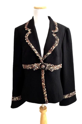 Chaqueta Blazer Alberto Makali 12 Negra Crepe Borde Boucle Diseñador Clásico NUEVA Foto 1 de 4