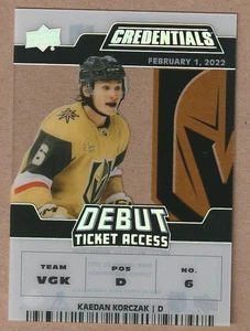 2022-23 Upper Deck Credentials KAEDAN KORCZAK Debut Ticket Access 070/249 - Picture 1 of 2