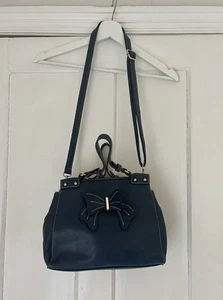 Red Fox Navy Blue Faux Leather Handbag With Bow - Picture 1 of 14