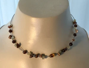 Lia Sophia Tigers Eye Jasper Stone Beaded Wire Necklace Brown Tan Beige 162 - Picture 1 of 5