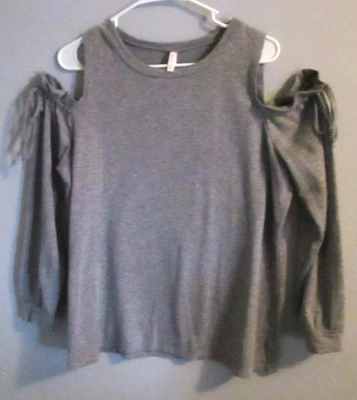 Xhilaration Gray Space Dye Long Sleeve Ruffle Cold Shoulder Knit Tee - Size XL - Image 1 of 4