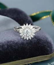 Women's Sunflower Shape 14K White Gold Ring 1.50CT Round Cut Lab-Created Diamond