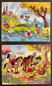 MALDIVES STAMP WORLD LONDON 90 DISNEY STAMPS 2 SS BRITISH SPORTS GOLF FOX HUNT - Picture 1 of 3