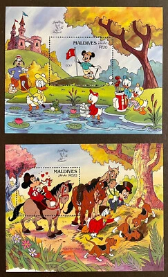 SELO DAS MALDIVAS MUNDO LONDRES 90 SELOS DISNEY 2 SS ESPORTES BRITÂNICOS GOLFE CAÇA À RAPOSA - Imagem 1 de 3