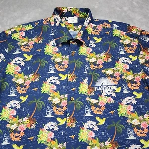 Plantation Rum Hemd Herren Large blau Blumen Hawaii Knopfleiste Strand Party Erwachsene - Bild 1 von 9