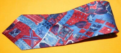 MEN'S HARDY AMIES BLUE/RED/WHITE ABSTRACT DESIGN TIE - TIES - DESIGNER TIES. - Image 1 of 3