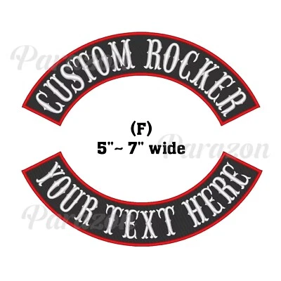 Custom Embroidered 5" 6" 7" Top/Bottom Rocker Sew on Patch MC Biker Badge (F) - Image 1 of 4