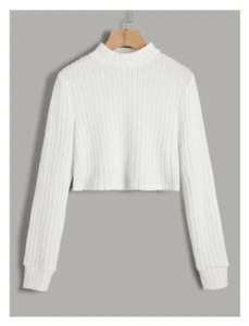 Crop T-Shirt Sweater Longsleeve Long Sleeve Top O-Neck - Picture 1 of 2