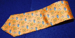 MEN'S STATUS MADE IN FRANCE ORANGE/YELLOW/BLUE FISHING MOTIF TIE - DESIGNR TIES - Picture 1 of 3