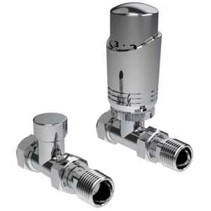 Designer TRV Thermostatic Radiator Valve Chrome Straight Twin Pack - Picture 1 of 4