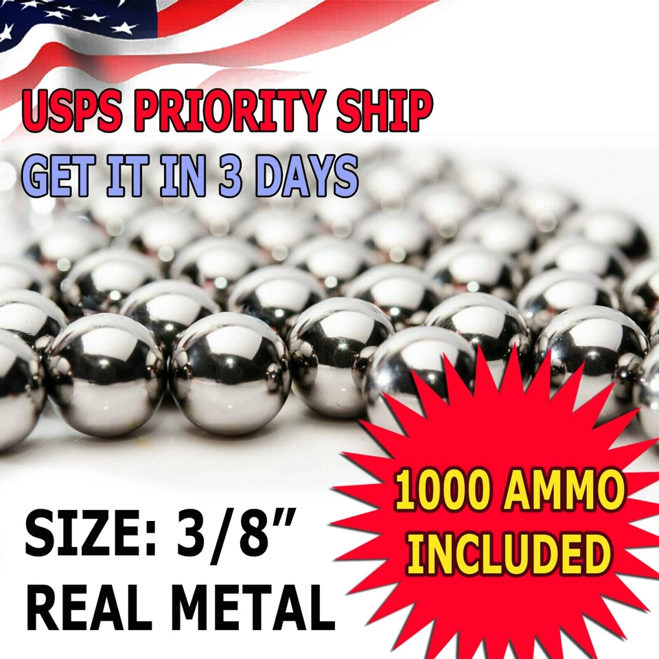 AMERIBOX 1000 QTY - 3/8" Inch Steel Slingshot Ammo Shot Balls