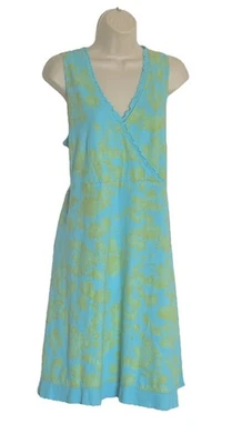 Vestido Fresh Produce Medio Verde Azul Floral Sobrepelliz Cuello en V Lechuga Borde Algodón Foto 1 de 4