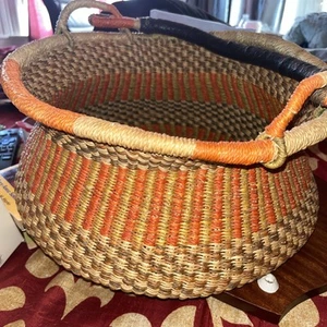 Akaliba Azika Ghana African Basket in Natural Color, Salmon & Sage Green 13x7 - Picture 1 of 9