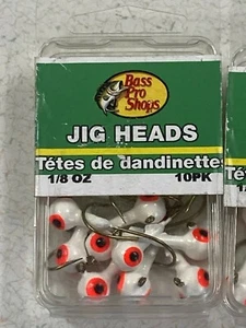 Bass Pro Shops 1/8-oz Jig Heads w / Eagle Claw Hooks. Blanco y rojo. ¡4 paquetes de 10! - Imagen 1 de 4