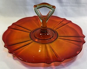 Vassoio Tidbit con manico Amberina e verde piatto torta vetro anguria bicolore Tiffin - Foto 1 di 7