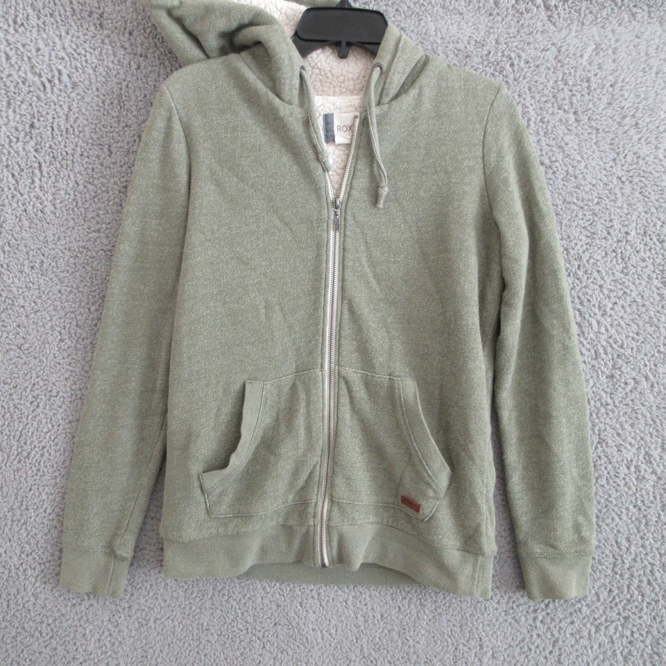 Sudadera con Capucha Roxy Cremallera Completa Para Mujer Mediana Verde Forrada Sherpa Chaqueta Foto 1 de 4