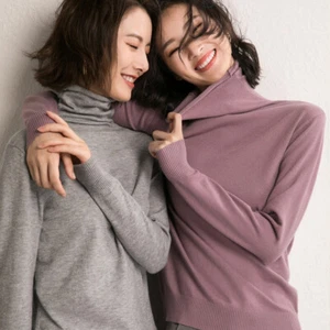 Lady Turtleneck Top Soft Sweater Slim Plain Basic Shirt Bottoming Knitwear Solid - Picture 1 of 21