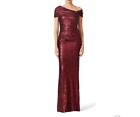 BADGLEY MISCHKA Bordeaux Red Sequin Embellish Samantha Asymmetric Ruched Gown 2