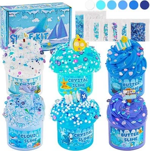 6 Packs Gradient Blue Slime Kit - Cloud Slime, Butter Slime & Clear Slime,. - Picture 1 of 6