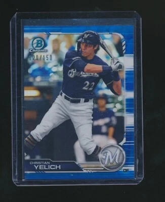 CHRISTIAN YELICH 2019 BOWMAN CHROME BLUE REFRACTOR PARALLEL 120/150 #63 - Image 1 of 2