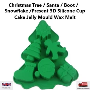 Christmas Tree 3D Silicone Cup Cake Jelly Mould Wax Melt Soap Candle Mold - Picture 1 of 4