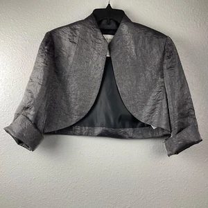 David's Bridal Gray Silver Shimmer Bolero Shrug Jacket Lined Event Wedding Sz 14 - Picture 1 of 12