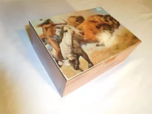 Native American Brave on Horseback Bow Hunting Buffalo Bison Hinged Cedar Box - Picture 1 of 5