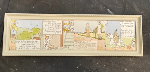 Antique Hand Painted AETCO Nursery Rhymes Deco era four framed tiles signed Ohio Cover