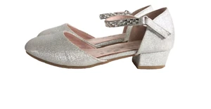 ZAPATOS DE ESTRÁS PLATEADOS PARA NIÑAS PEQUEÑAS TALLA 3 OCASIÓN ESPECIAL ELEGANTES TACONES BAJOS - Imagen 1 de 13