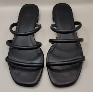 J.Jill Sandals Womens Sz 9 Black Leather Strappy Slide Flip Flops Casual Neutral - Picture 1 of 7