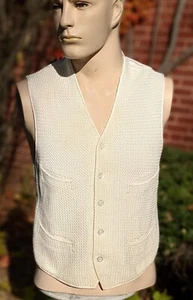 VICTORIAN 19TH C WHITE KNIT MEN’S 5 BUTTON WAIST COAT W BOUND EDGES - Picture 1 of 5