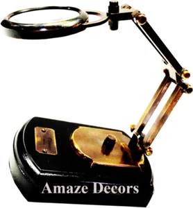 Watts & Sons London Antique Brass Desk Magnifier on Wooden Base Magnifying Glass - Picture 1 of 5