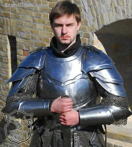 Medieval Knight Larp Combatant Pair Of Pauldrons Armor Shoulder Set with Gorget - Picture 1 of 4