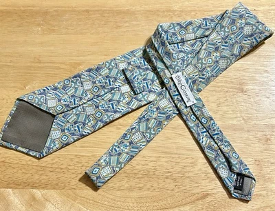 Corbata de cuello Oleg Cassini para hombre 100 % seda hecha en Italia azul verde dorado Foto 1 de 2