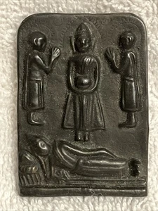Antique Buddhist Bronze Votive Magic Talismanic Plaque Buddha Enthroned Prayer - Picture 1 of 7