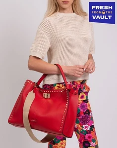 RRP €245 LA CARRIE Leather Hobo Bag Large Studs Turn Lock Detachable Strap Logo - Picture 1 of 8